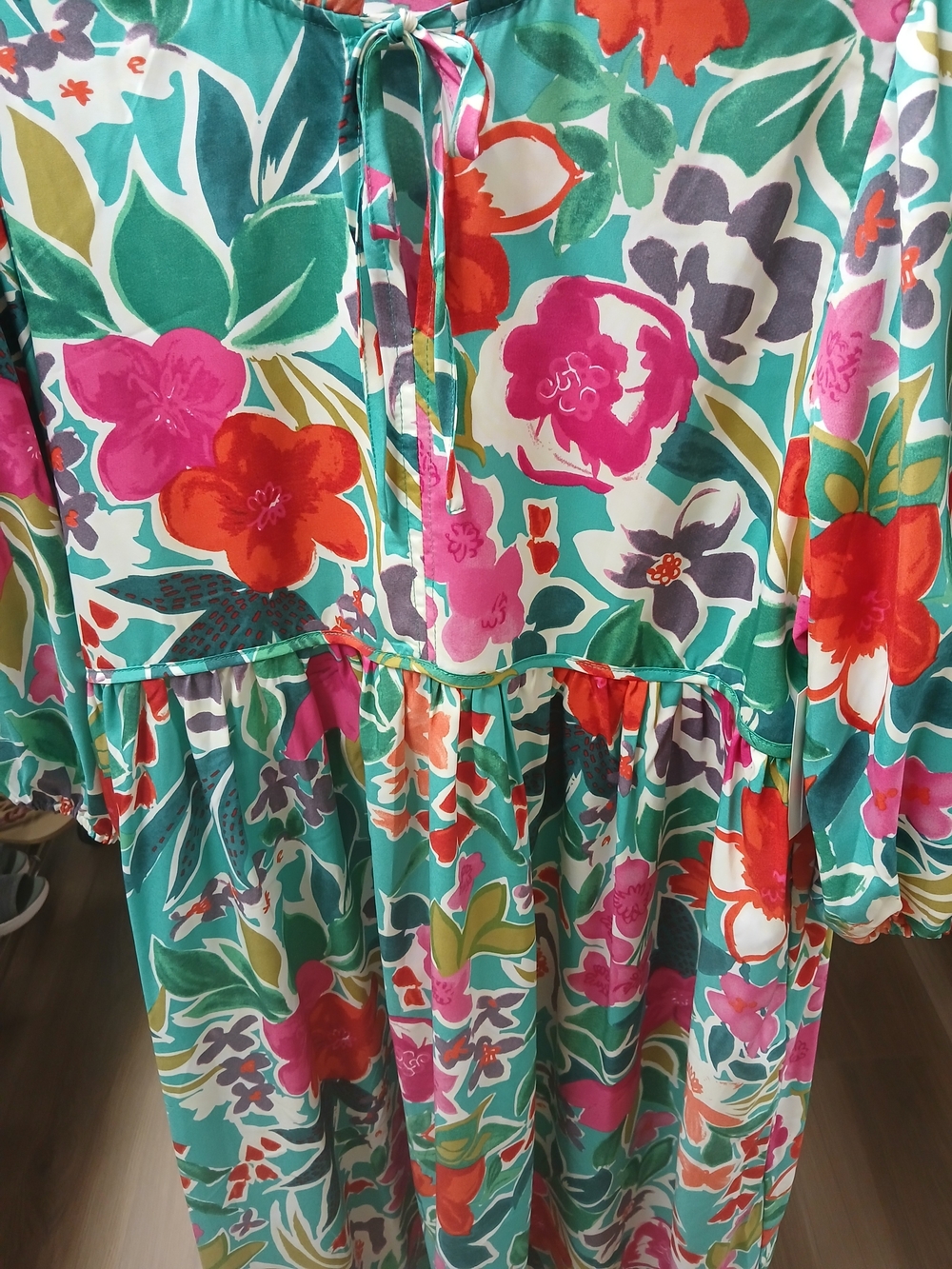 Umgee Teal Floral Tie-Front Midi Dress - Picture 3 of 8